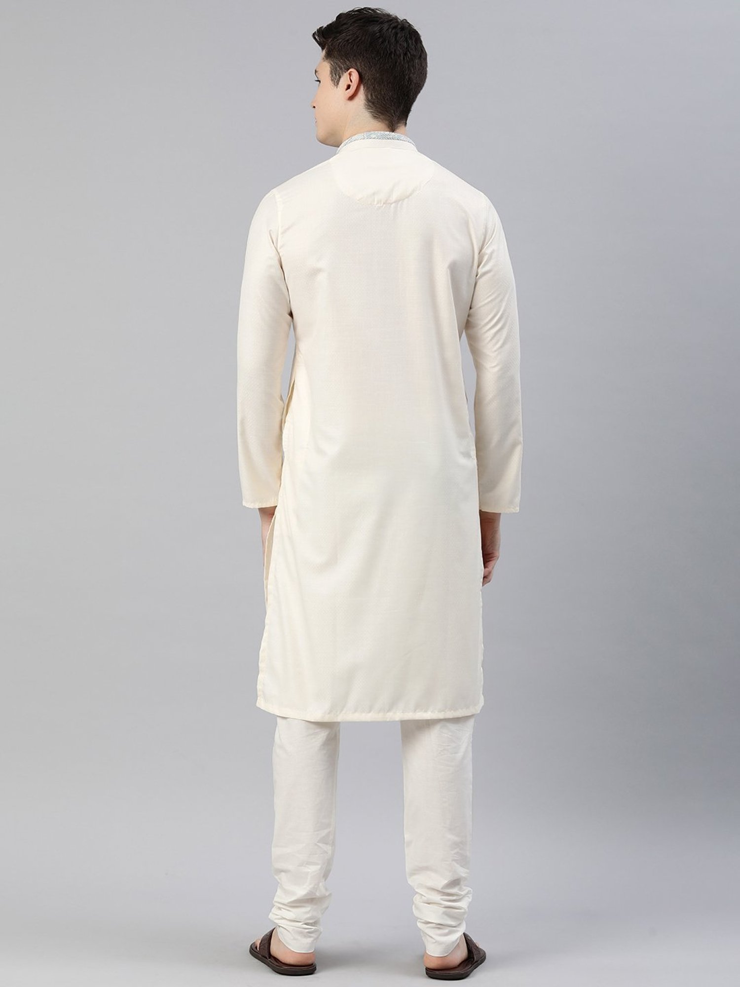 Manthan Cream Regular Fit Self Design Kurta & Pyjamas Set