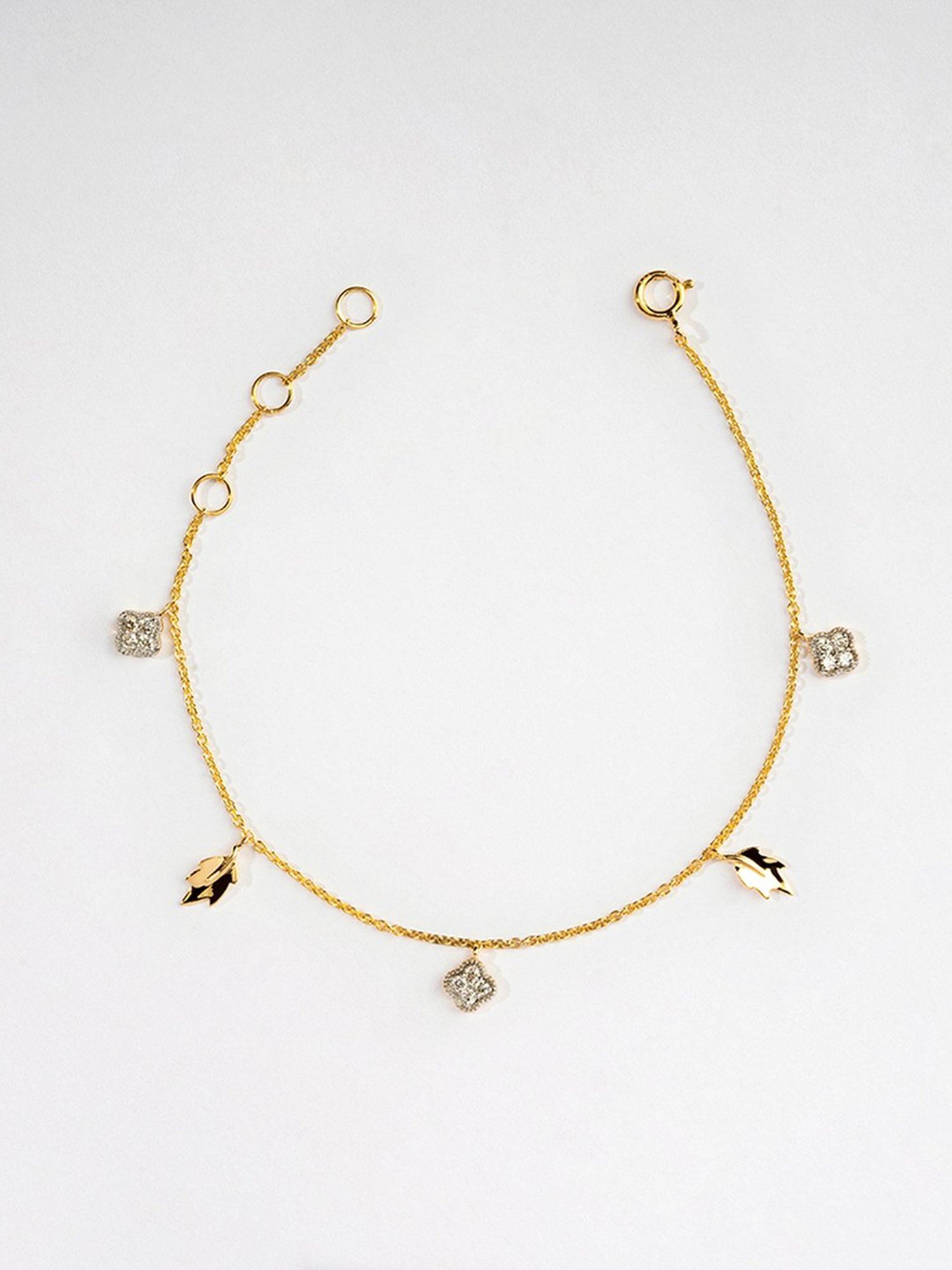 P.N.Gadgil Jewellers 14k Gold Leaf & Bud Flexible Fit Diamond Bracelets For Women