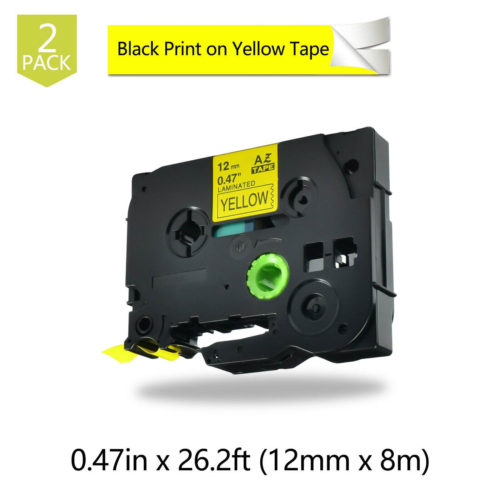 2PK Black on Yellow Label Tape For Brother TZ631 TZe-631 P-Touch PT-1010 12mm*8M
