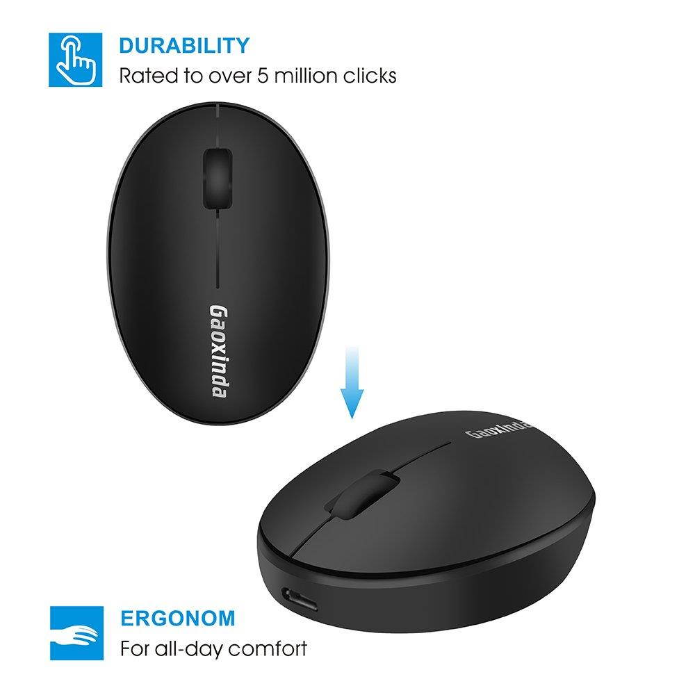 TENMOS Mini Rechargeable Wireless Mouse, 2.4GHz Optical Travel Mouse Silent Wireless Computer Mice with USB Receiver, Auto Sleeping, 3 Buttons, 1000 DPI Compatible with Laptop, PC, Computer(Black)