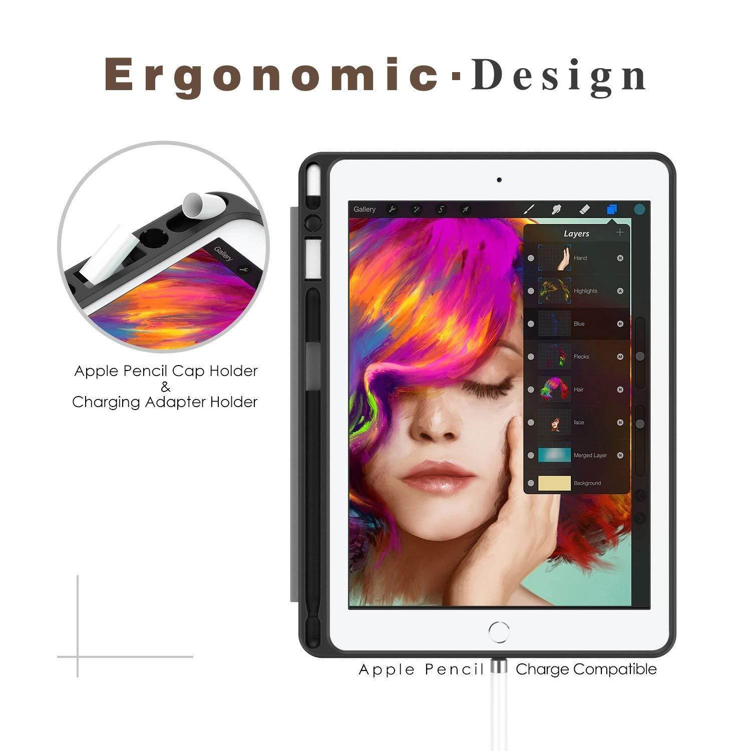 Moko Case for iPad Pro 9.7 with Apple Pencil Holder - Slim Lightweight Smart Shell Stand Cover Case with Auto Wake/Sleep for Apple iPad Pro 9.7 inch 2016 Tablet, Black