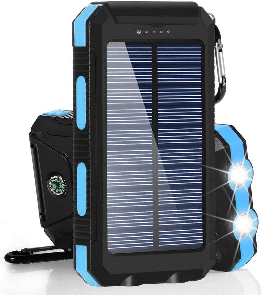 Solar Charger 30000mAh Dualpow Portable Solar Battery Charger External Battery Pack Phone Charger Power Bank for Cellphones Tablet with Flashlight and a 3 Feet Micro USB Cord (Baby Blue)