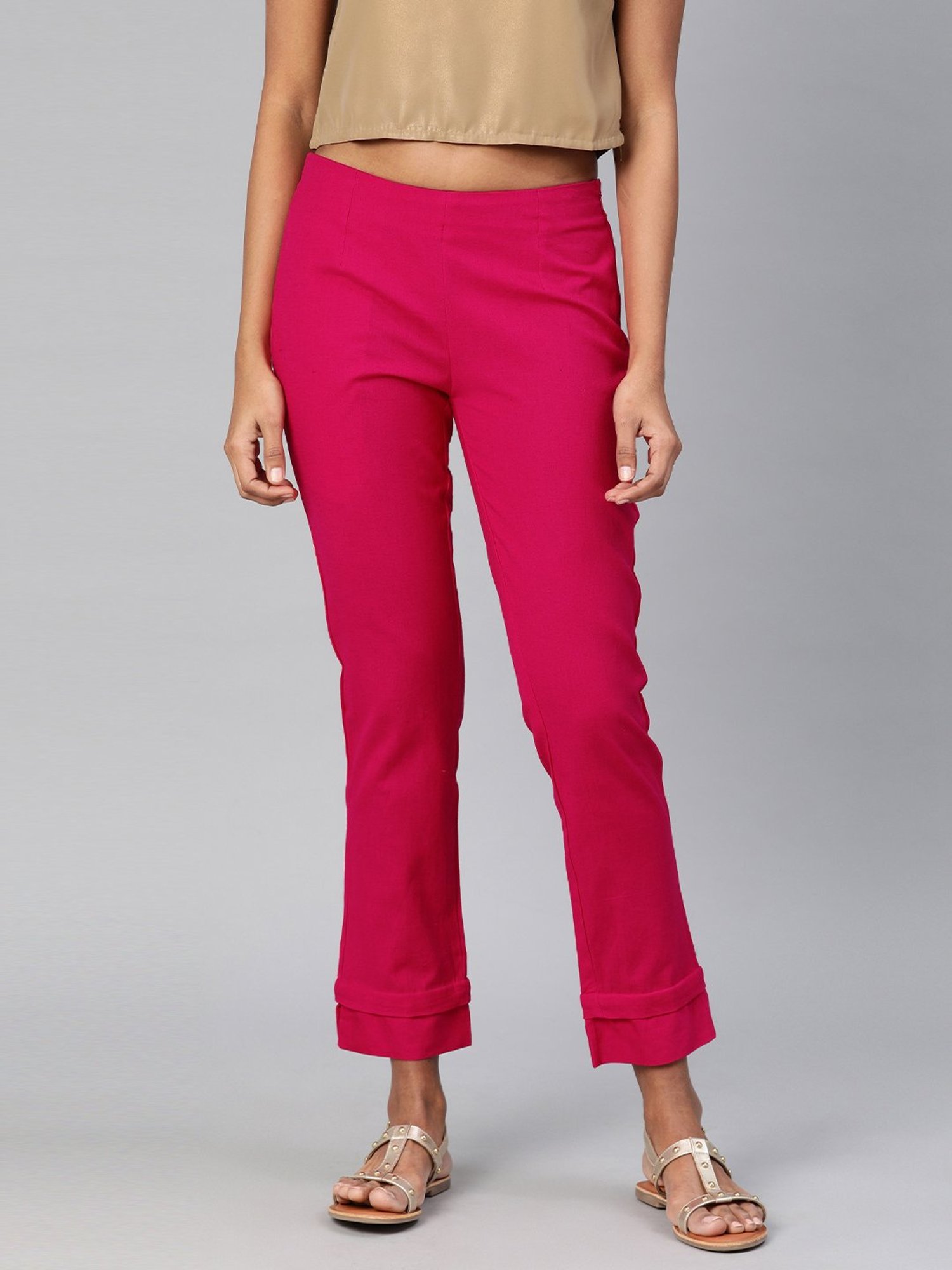 Divena Pink Khadi Regular Pants for Women&iquest;