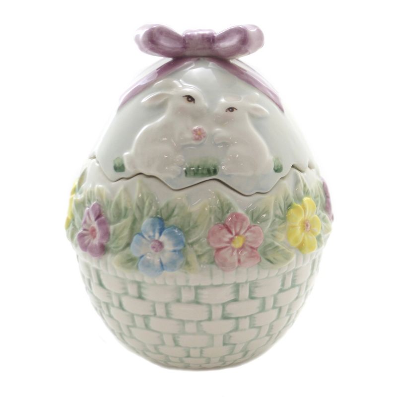 Tabletop 7.0" Egg Shaped Cookie Jar Bunny Rabbits Easter Cosmos Gifts Corp.  -  Food Storage Containers