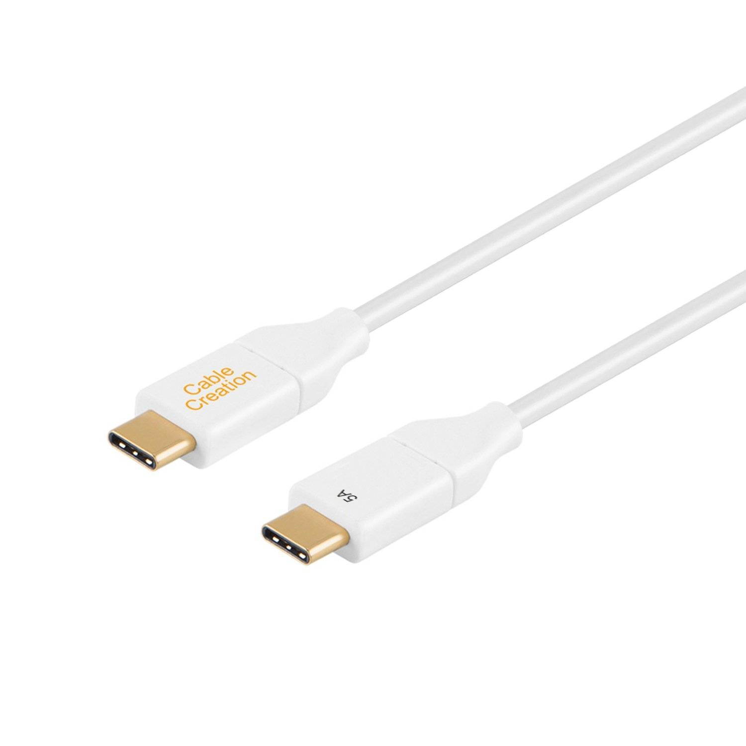 CableCreation CC0721 USB 3.1 Full-Feature GEN 2 Type-C Male to Type-C Male Cable 10G 5A 1ft / 0.3 Meters White X001FQB7LP