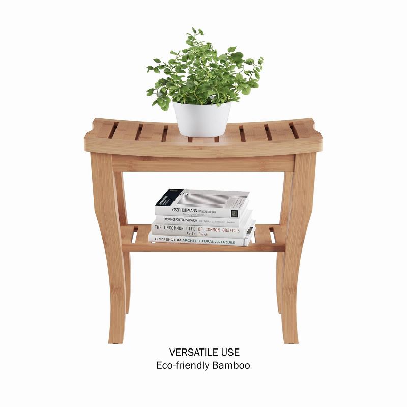 Water Resistant Natural Eco Friendly Bamboo Shower Bench with Bathroom Storage Shelf Brown - Hastings Home
