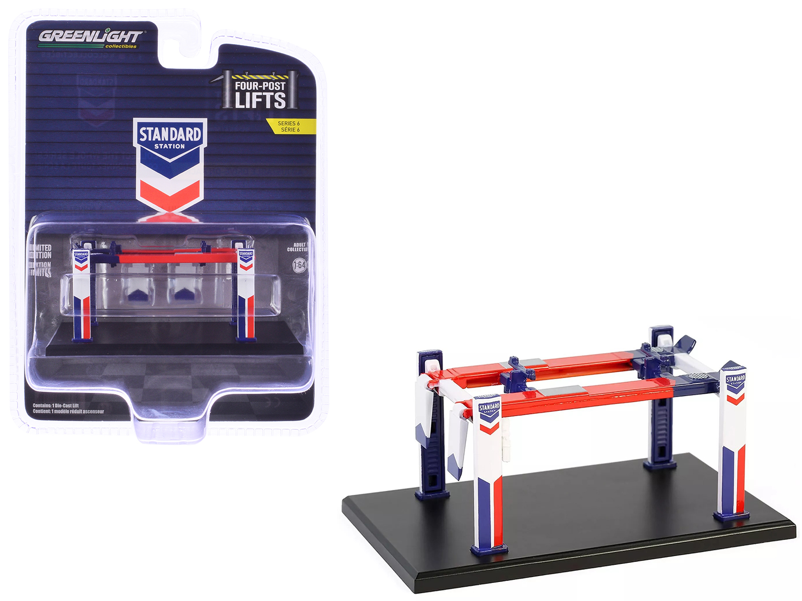 Adjustable Four-Post Lift "Standard Oil" Red White and Blue "Four-Post Lifts" Series 6 1/64 Diecast Model by Greenlight