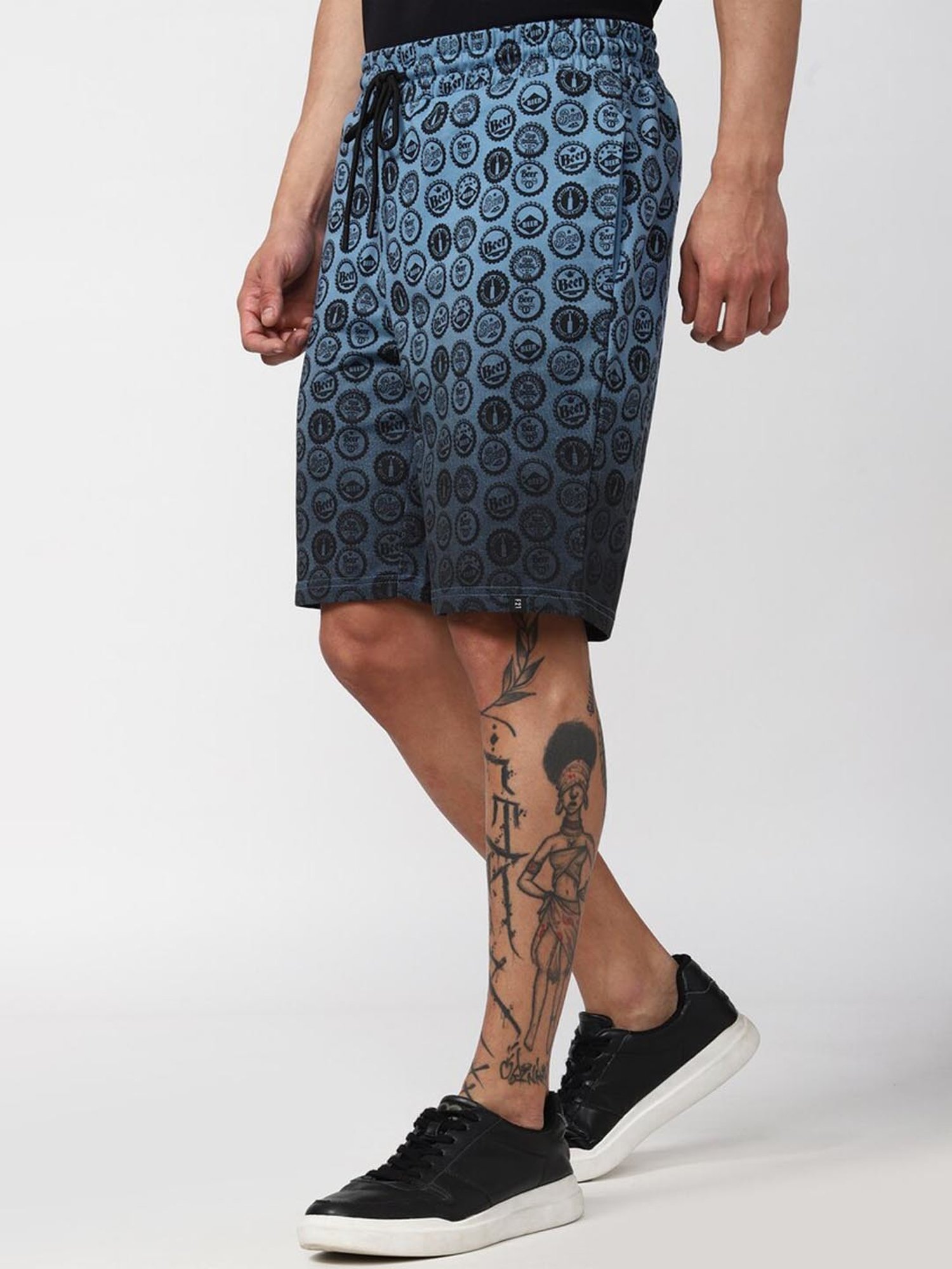 Forever21 Navy Cotton Regular Fit Printed Shorts