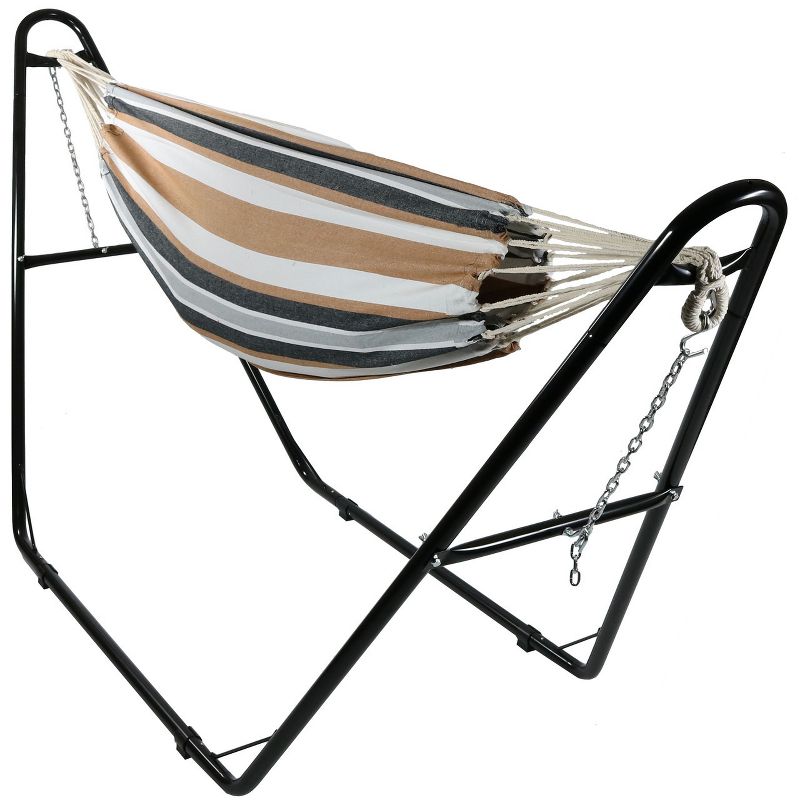 Sunnydaze Large Double Brazilian Hammock with Universal Stand - 450 lb Weight Capacity - Calming Desert
