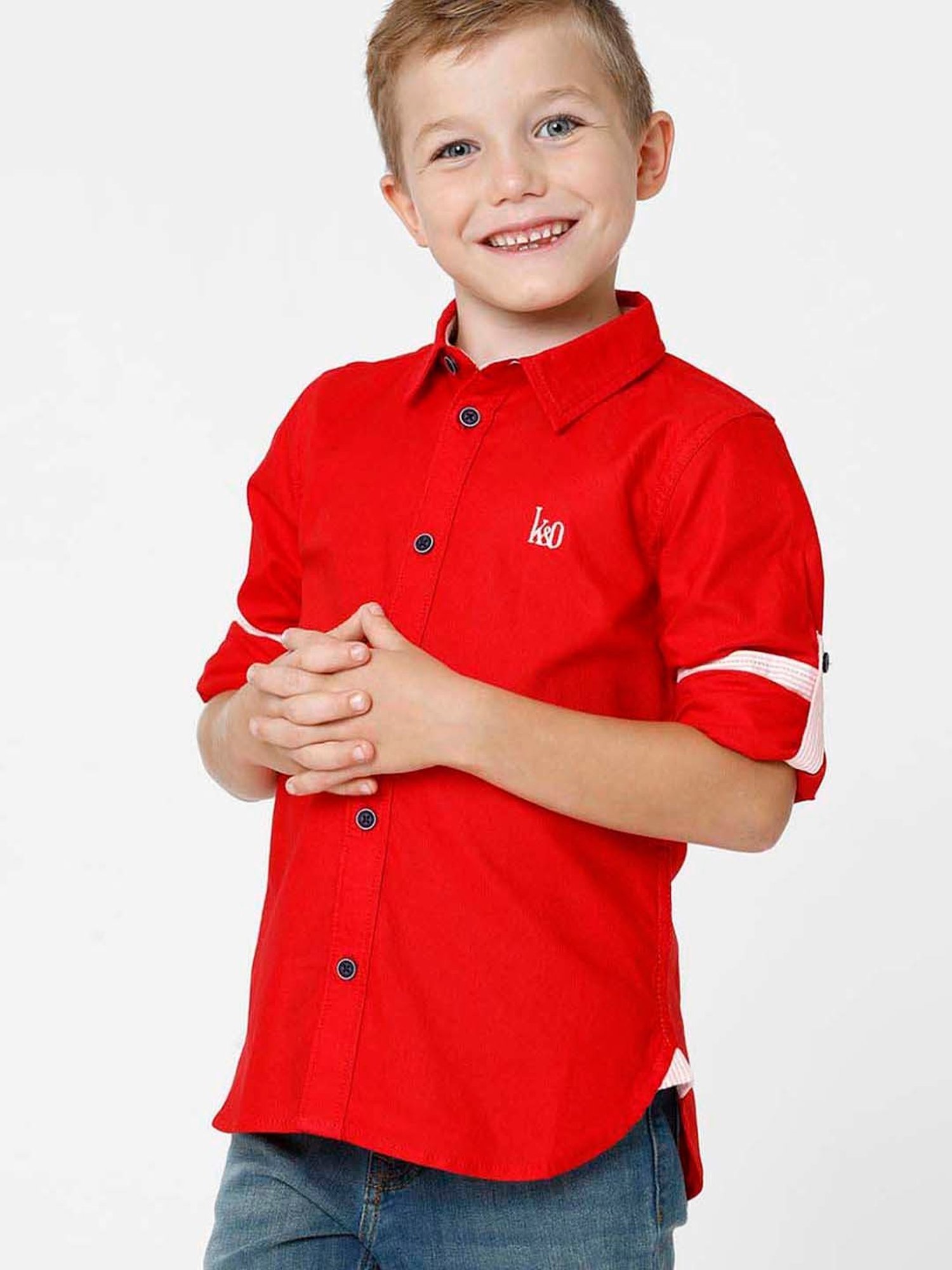 Kate & Oscar Kids Red Cotton Regular Fit Full Sleeves Shirt