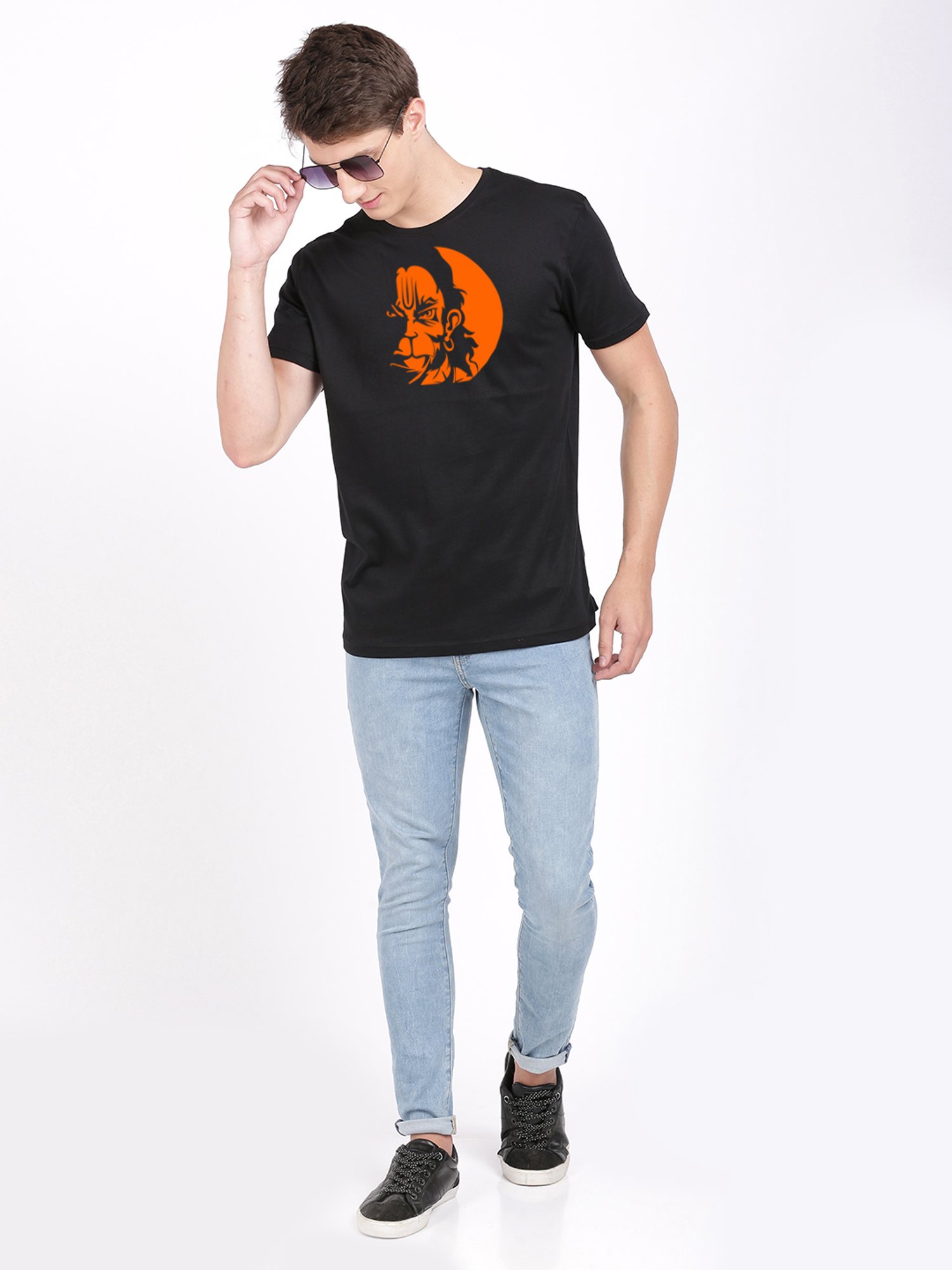 BLACK RADIO Black Slim Fit Printed Cotton Crew T-Shirt