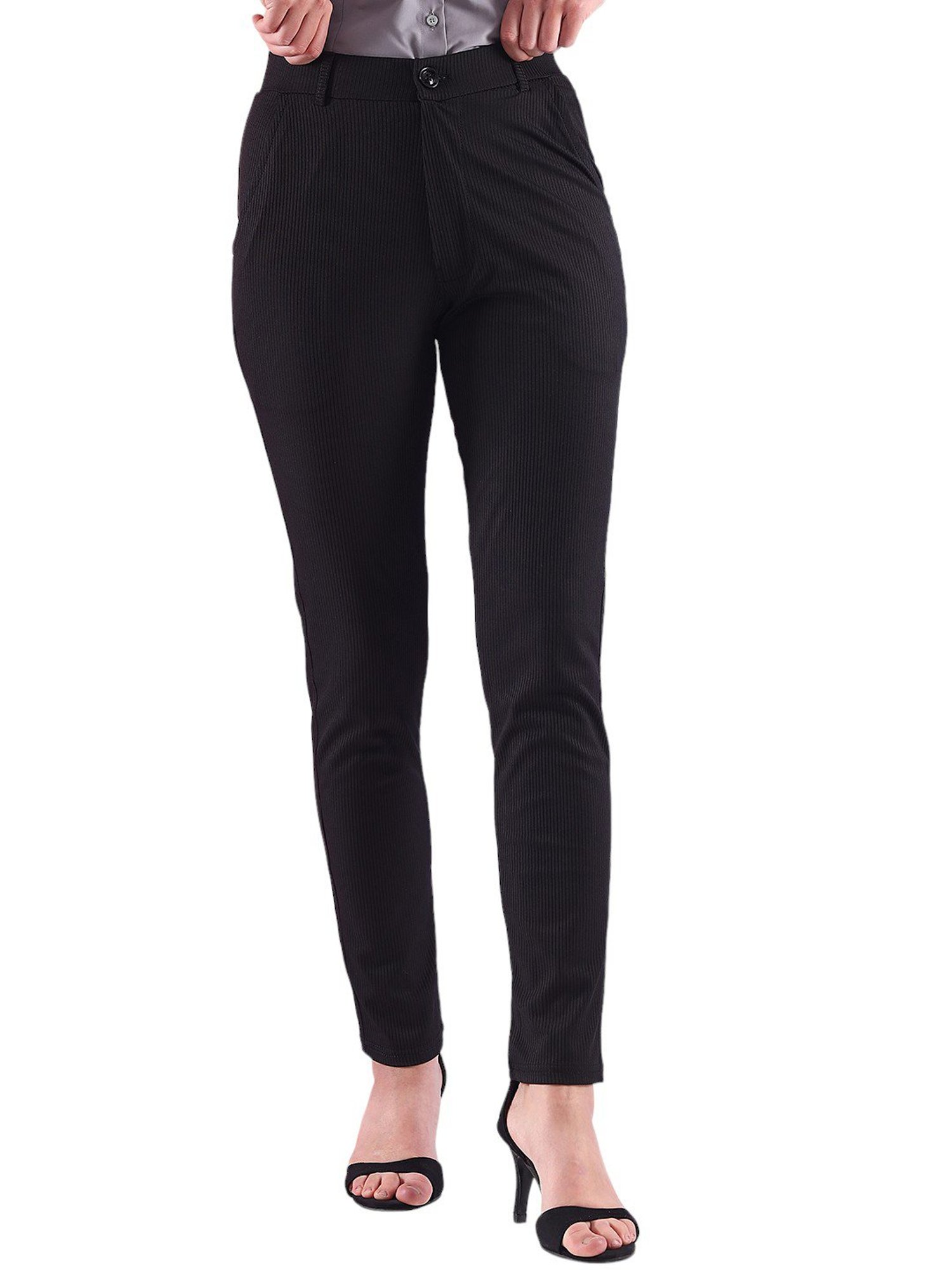 FITHUB Black Skinny Fit High Rise Trousers