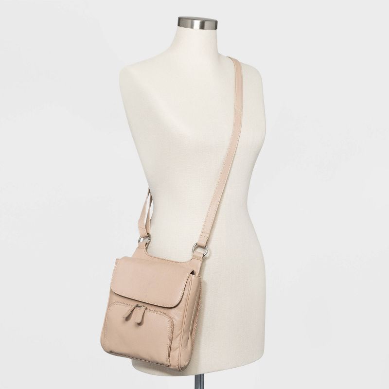 Great American Zip Closure Leather Organizer Crossbody Bag - Off White