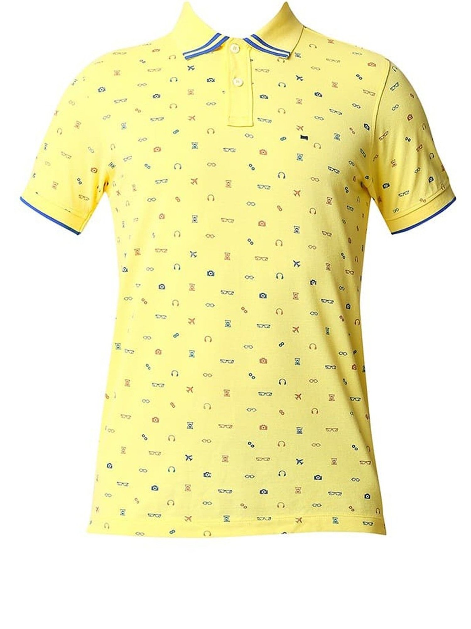 Basics Sunshine Cotton Muscle Fit Printed Polo T-Shirt
