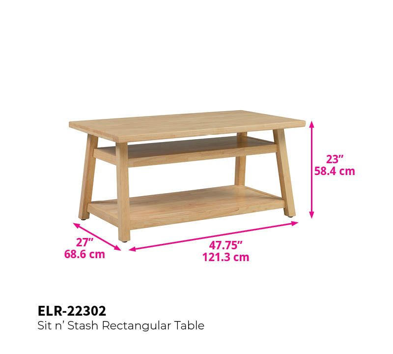 ECR4Kids Sit n' Stash Kid Sized Rectangular Solid Hardwood Trestle Table with Storage