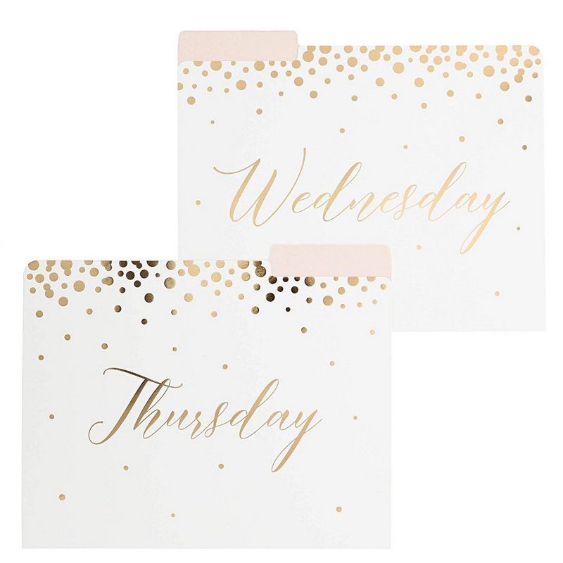 12-Pack Decorative File Folders, Monday to Sunday, Pink & Gold Foil Polka Dots, 9 x 11.5"