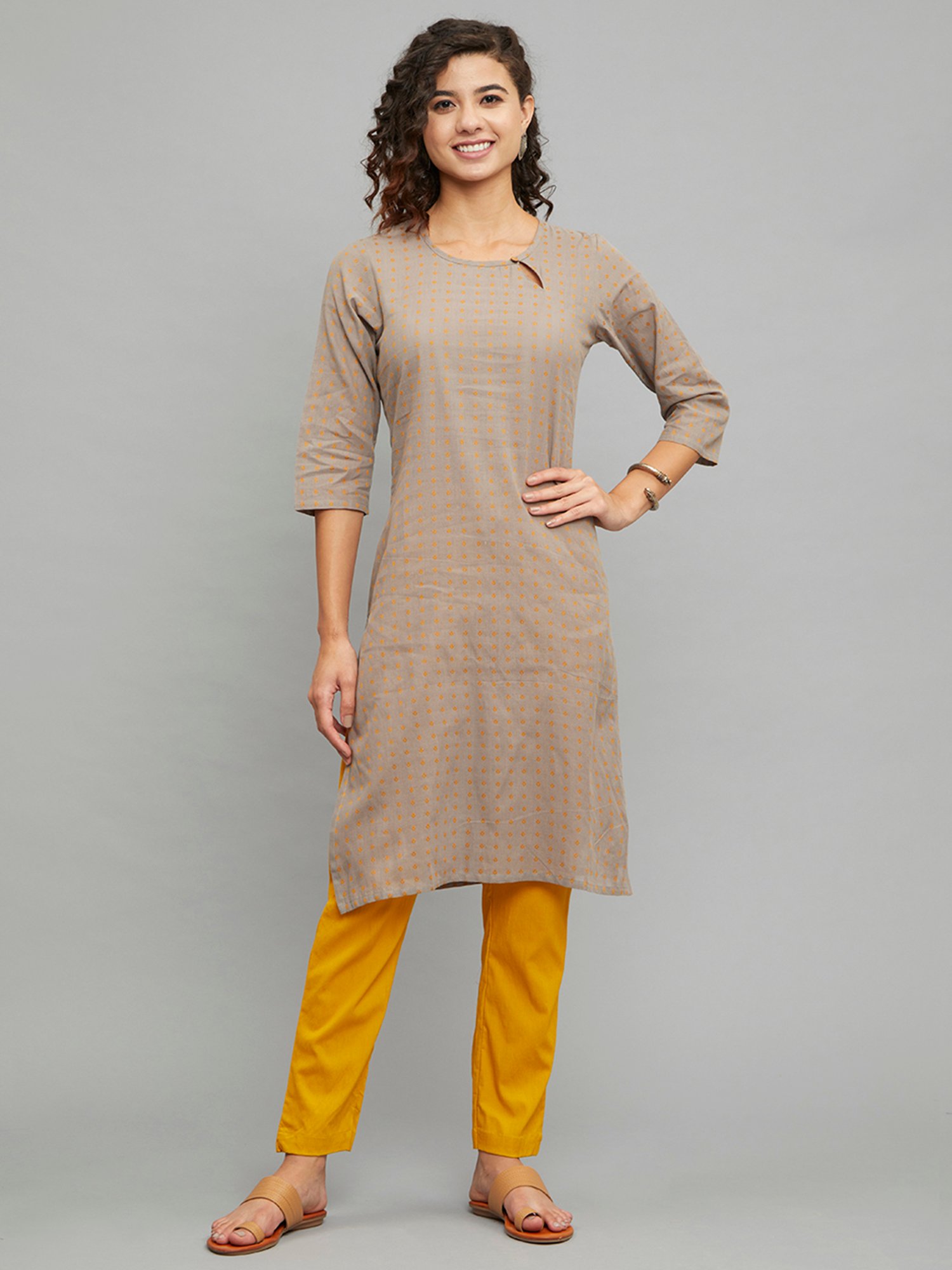 paislei Light Grey Printed Straight Kurta