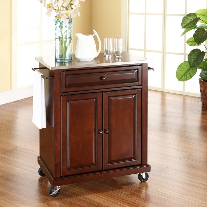 Compact Stainless Steel Top Kitchen Cart Mahogany - Crosley