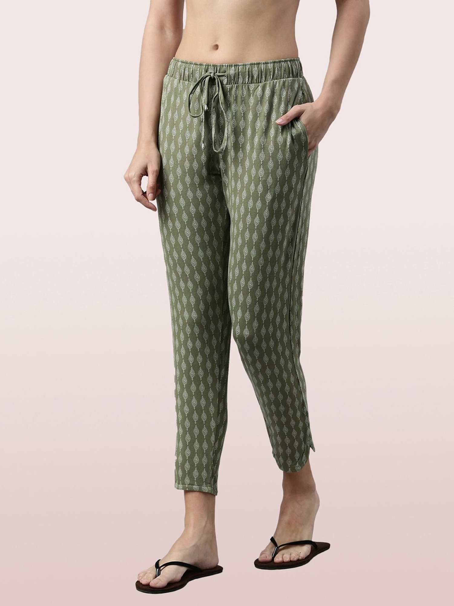 Enamor Green Printed Lounge Pants