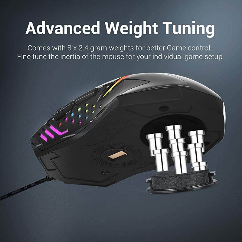 M601 RGB Gaming Mouse Backlit Wired Ergonomic 7 Button Programmable Mouse Centrophorus with Macro Recording amp Weight Tuning Set 7200 DPI for Windows PC Black