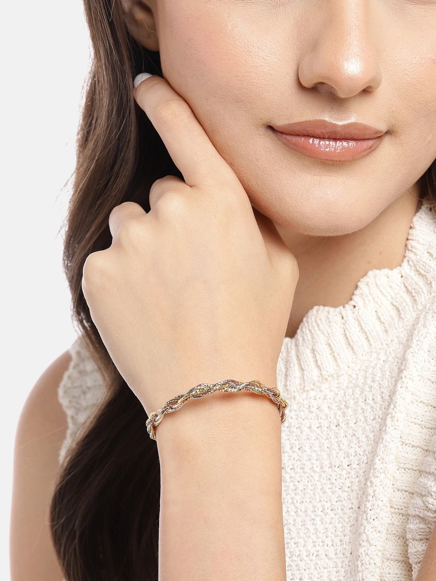 Zavya Tricolor Tapestry Triple Tone-Plated Weaved 925 Sterling Silver Bracelet