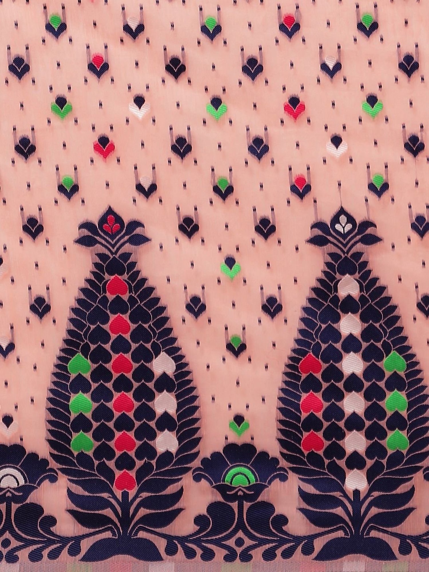 Silk Land Peach Cotton Woven Saree With Unstitched Blouse