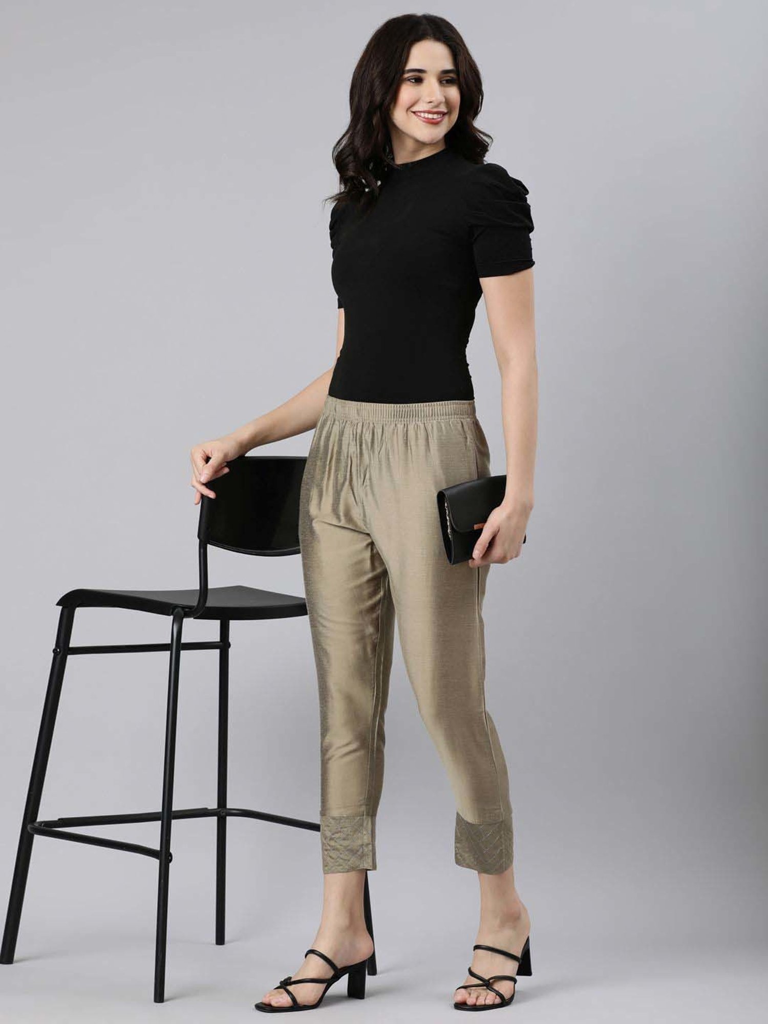 TWIN BIRDS Dark Beige Embroidered Pants