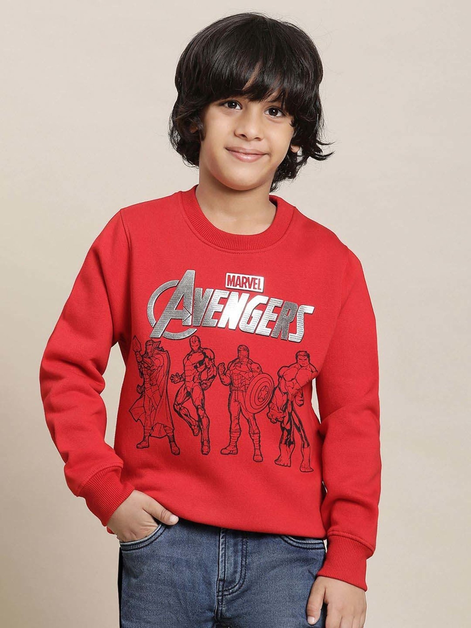 Kidsville Red Cotton Printed Full Sleeves Avengers Sweatshirt