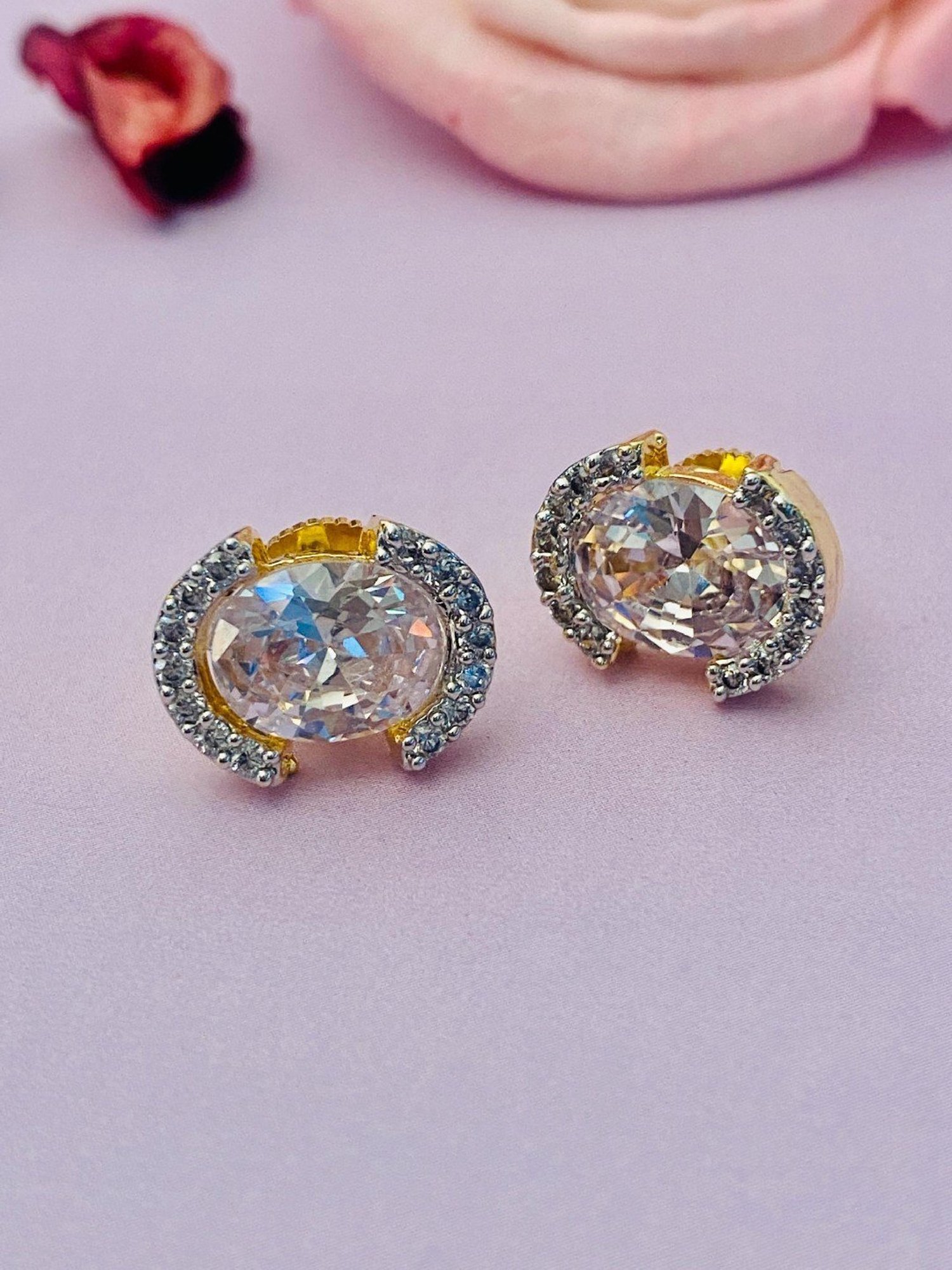 Abdesigns Sterling Silver CZ Oval Cut Stud Earrings