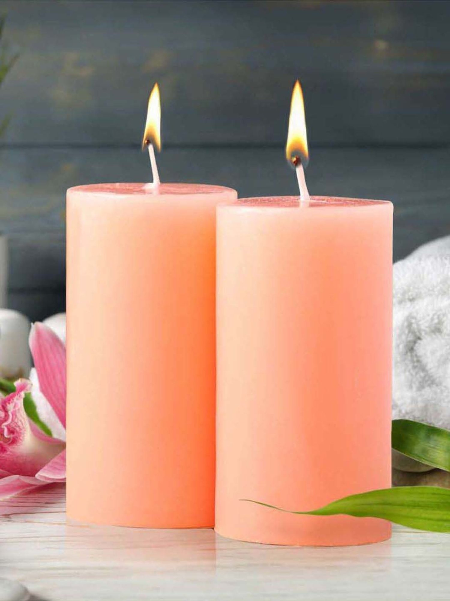 IRIS Peach Home Fragrances Peach Pomogranate Fragrance Pillar Candles - Set of 2