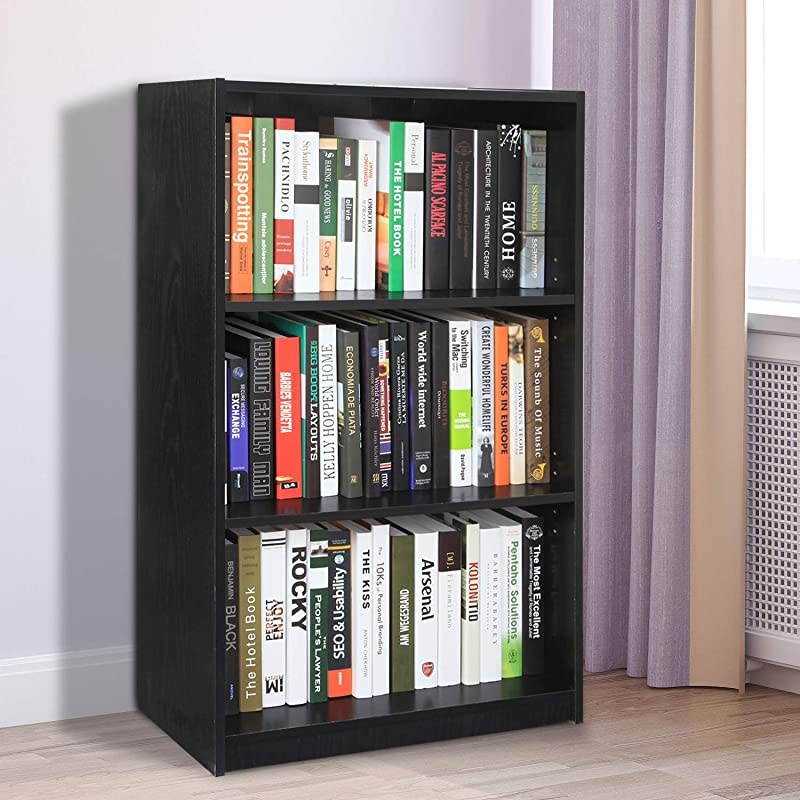 JAYA Simple Home 3-Tier Adjustable Shelf Bookcase, Black