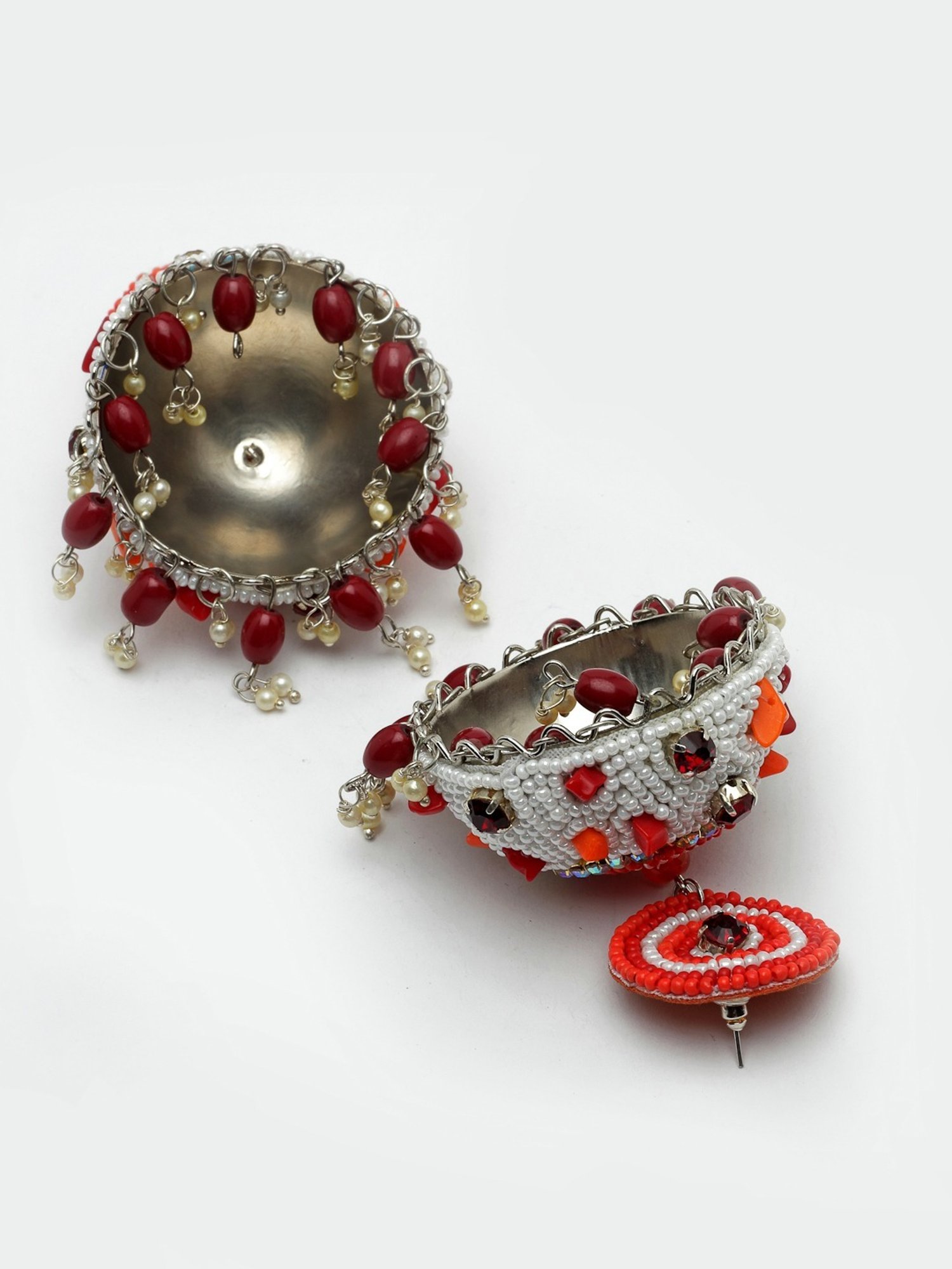 Moedbuille Crystals Beads and Stones Afghan Tassell Design Silver Plated Handcrafted Earrings