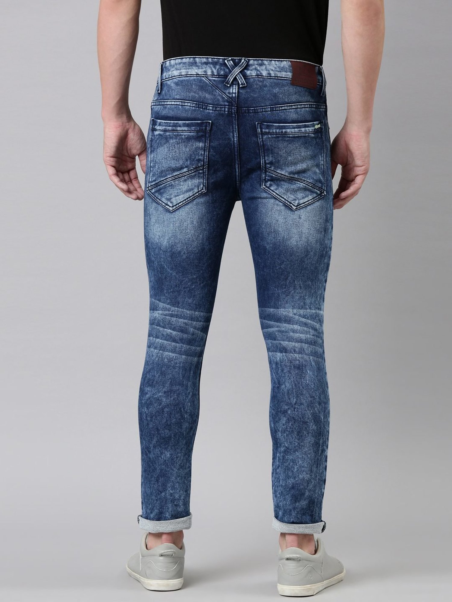CINOCCI Blue Cotton Slim Fit Distressed Jeans