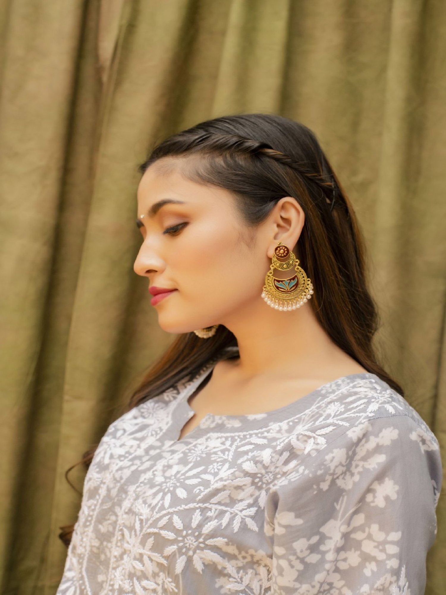 Jewelz Trendy Chand Bali Earrings Embellished With Small Pearls for Girls & Women