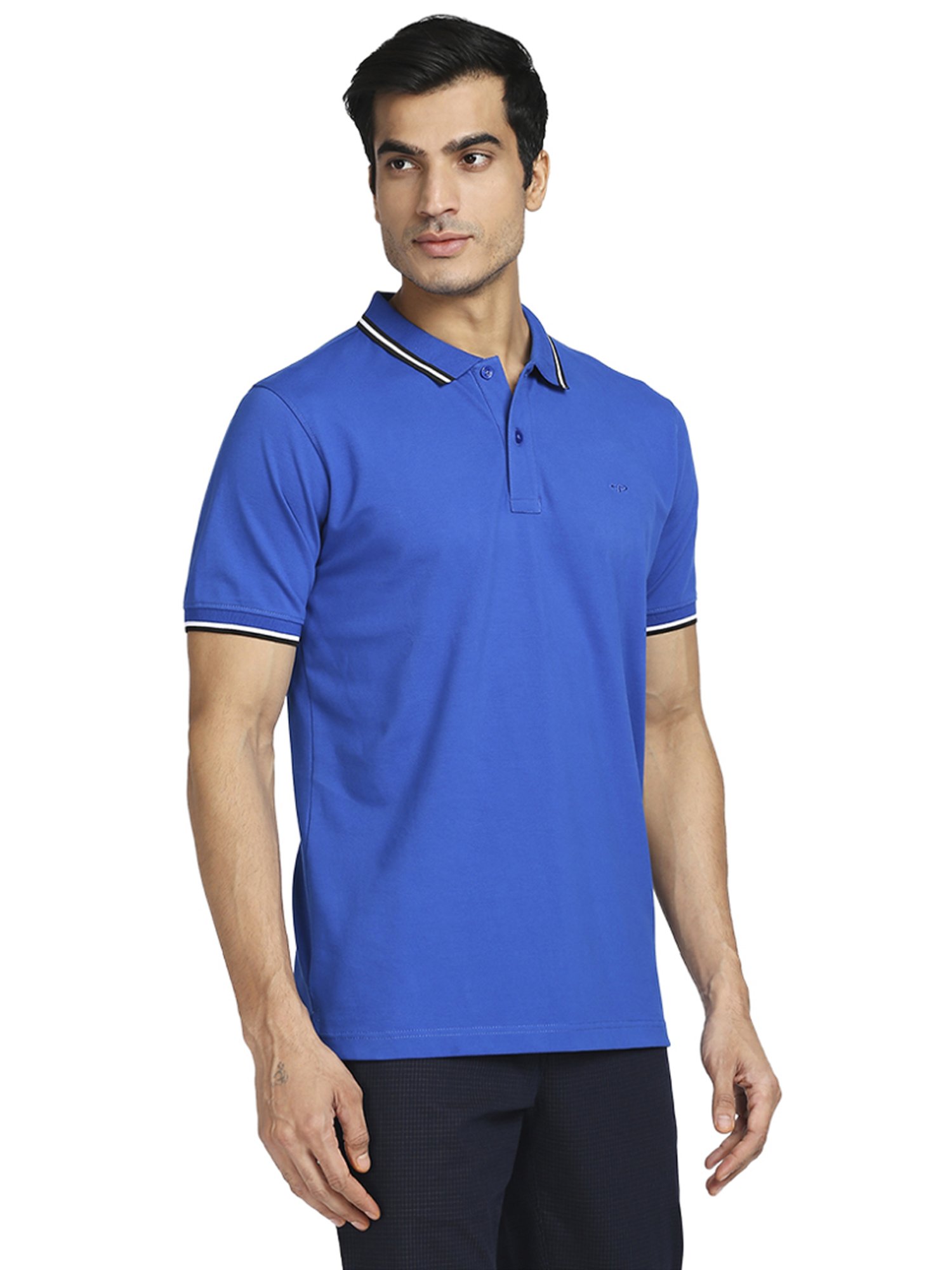 Colorplus Blue Cotton Tailored Fit Polo T-Shirt