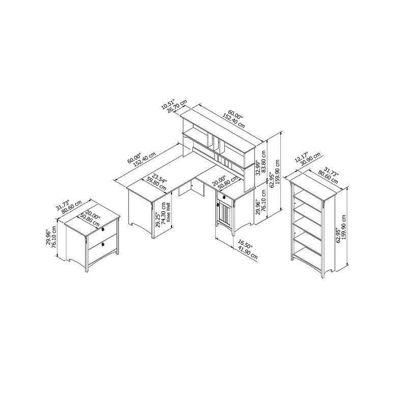 Bush Furniture 60W L Shaped Desk w/Hutch La File Cabinet & 5 Shelf Bookcase Black SAL007VB