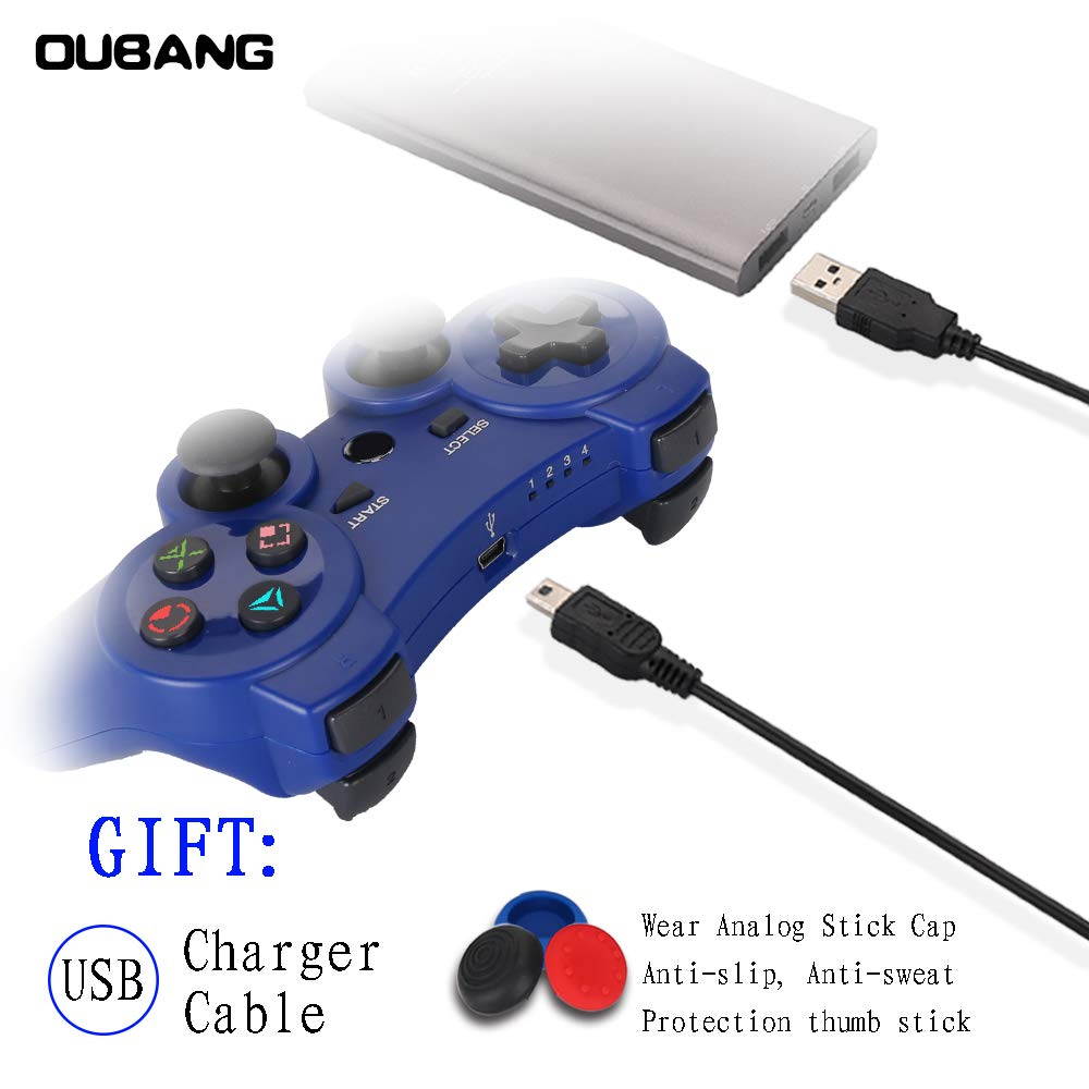 PS3 Controller Wireless - OUBANG PS3 Remote,Best DS3 Joystick Gift for Kids Bluetooth Gaming Sixaxis Control Gamepad Game Accessories for PlayStation3 with Micro Cable(Blue)