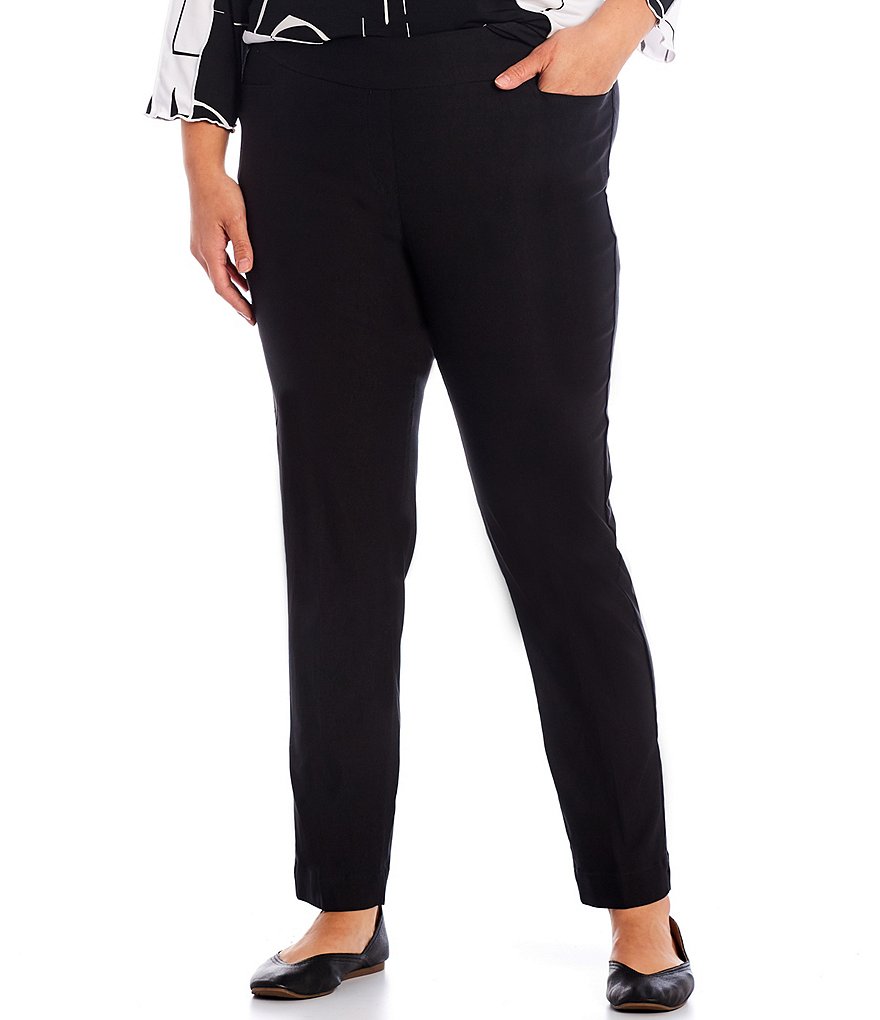 Multiples Plus Size Wide Waistband Pull-On Plain Weave Ankle Pants