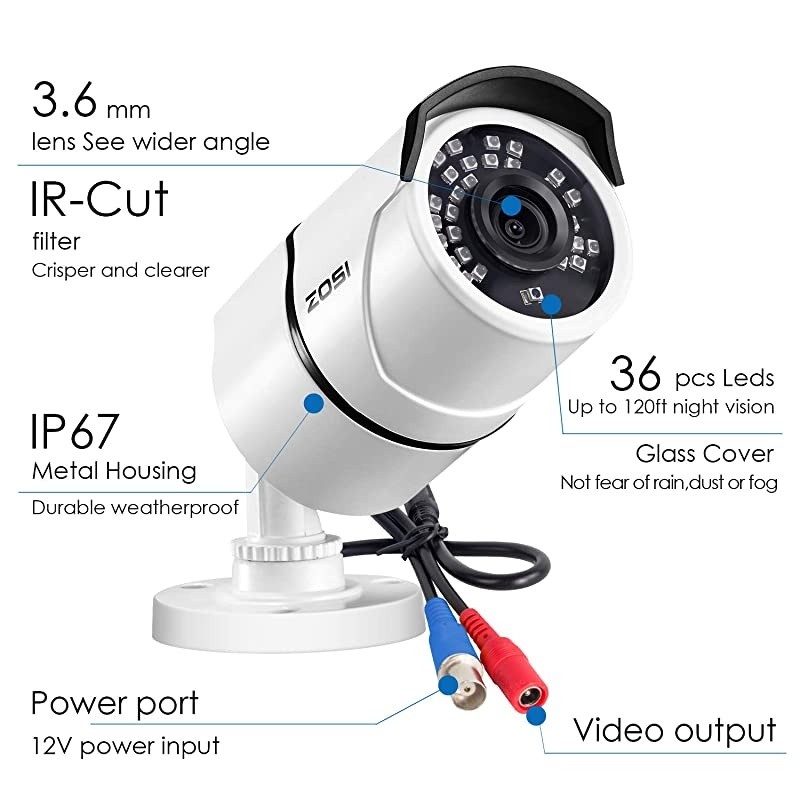 4 Pack 2MP 1080p HD-TVI Home Security Camera Outdoor Indoor 1920TVL,36PCS LEDs,120ft Night Vision, 105&deg;View Angle, Weatherproof Surveillance CCTV Bullet Camera