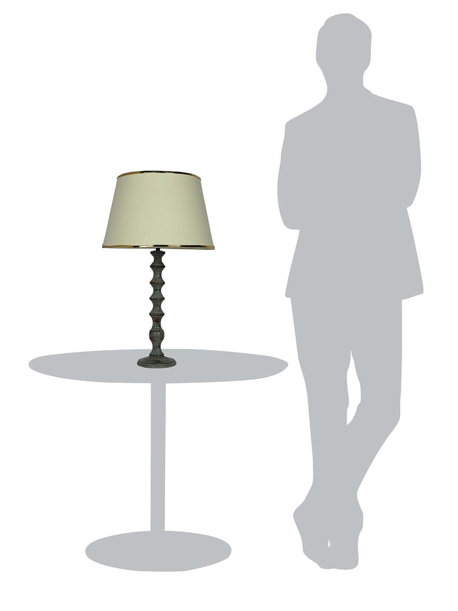 FOS LIGHTING Cream & Grey Wood Table Lamp With Tapered Fabric Shade