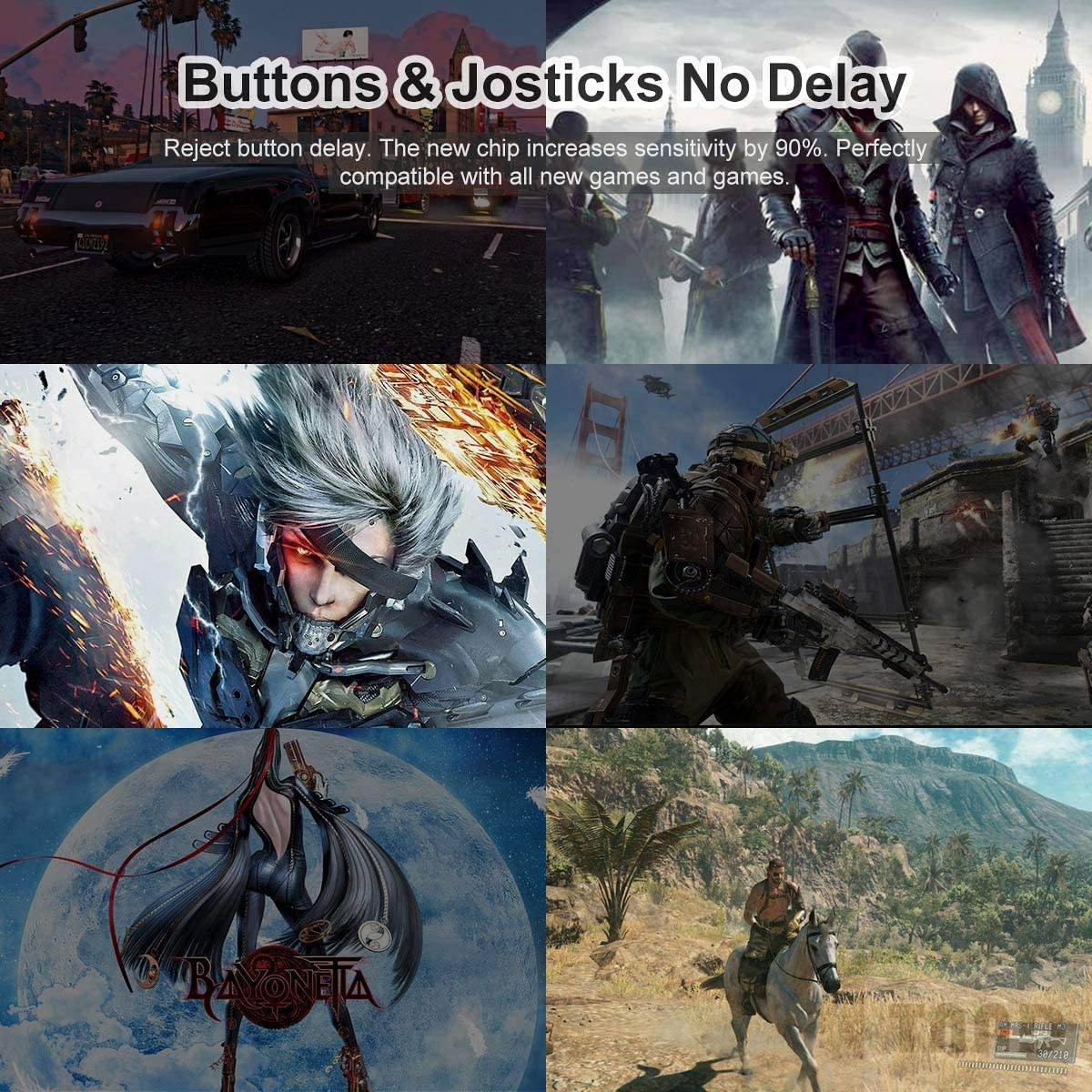 Controller replacement for Xbox 360 controller, wireless upgrade controller, with dual shock absorption/headphone port compatible with Microsoft Xbox 360/Slim (black)