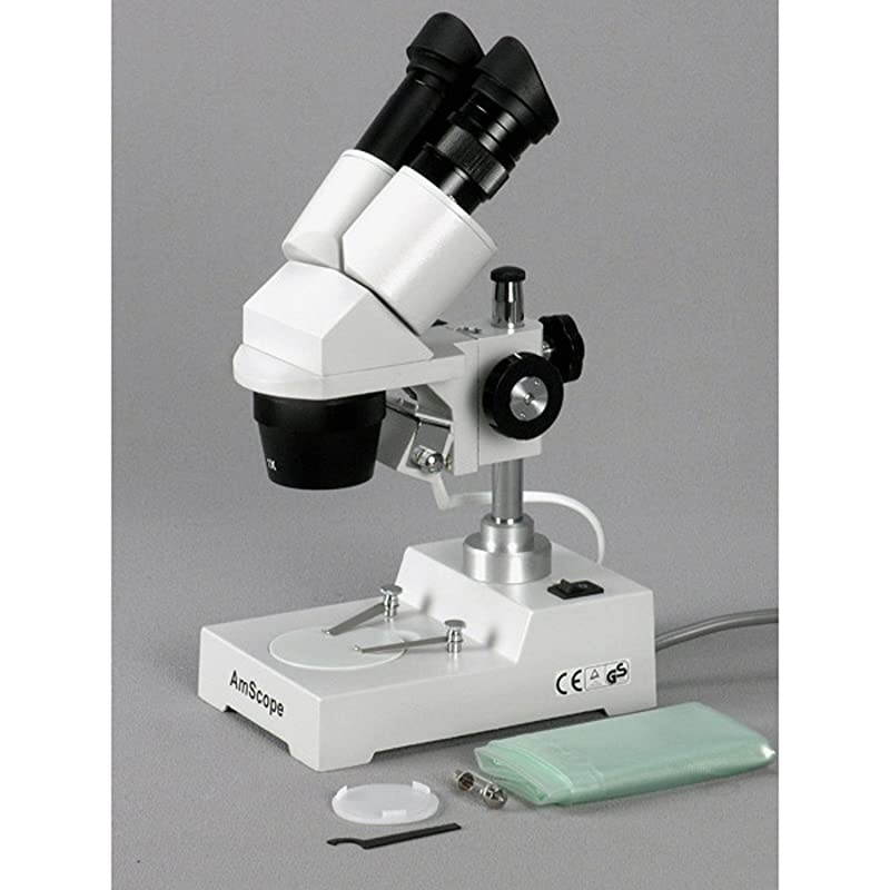 SE303-P-E Digital Binocular Stereo Microscope, WF10x Eyepieces, 10X and 30X Magnification, 1X and 3X Objectives, Tungsten Lighting, Reversible Black/White Stage Plate, Pillar Stand, 110V, Includes 0.