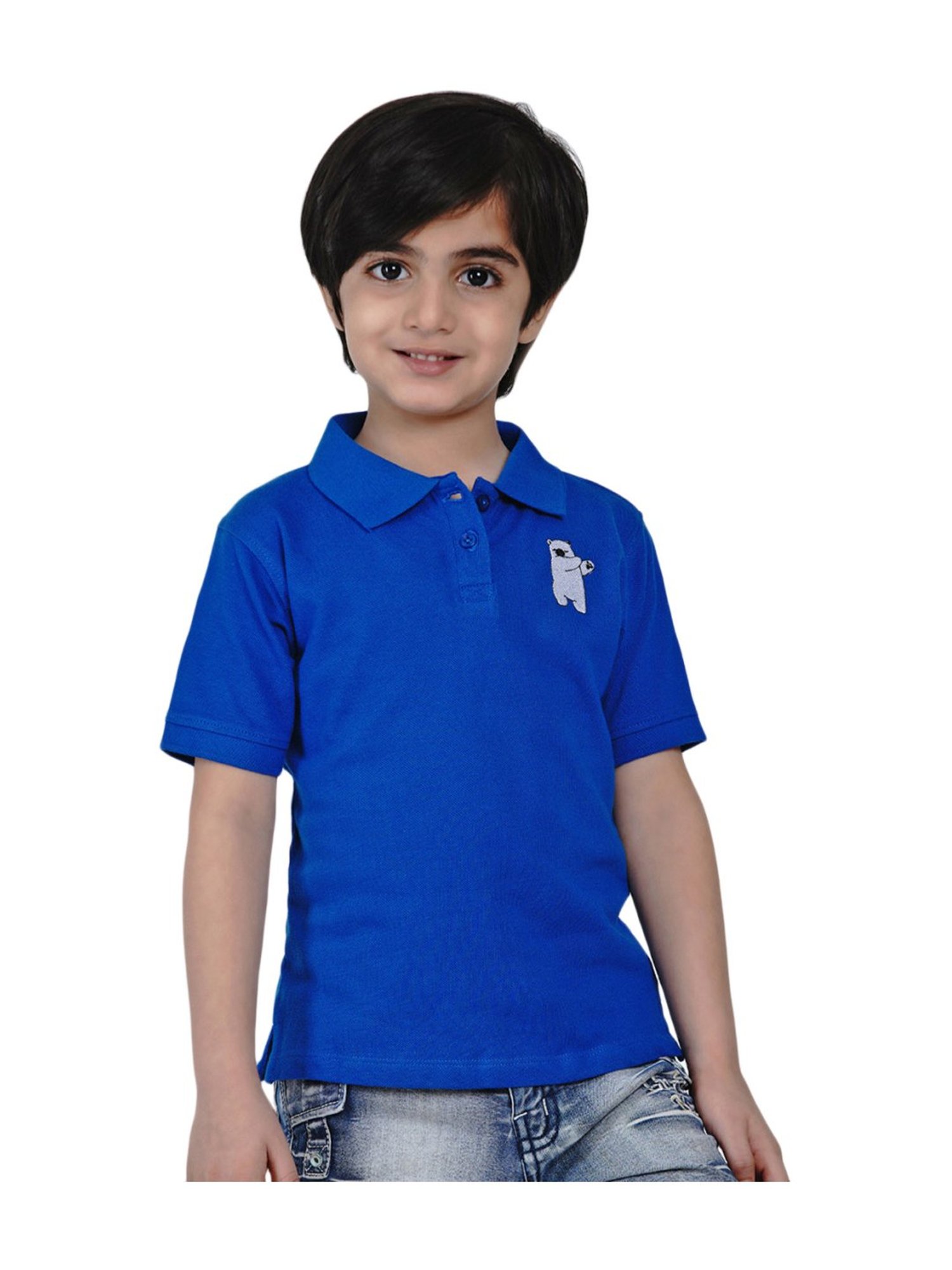 Berrytree Organic Kids Blue Cotton Sister Bear Polo T-Shirt