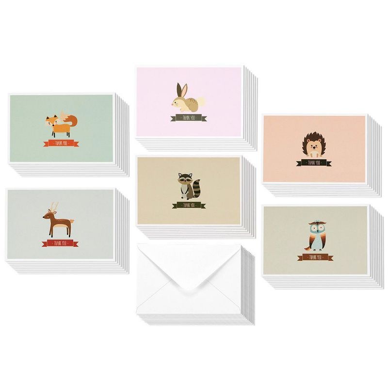 Best Paper Greetings 48 Pcs Thank You Cards Bulk Set, Woodland Animals Thank You Notes with Envelopes