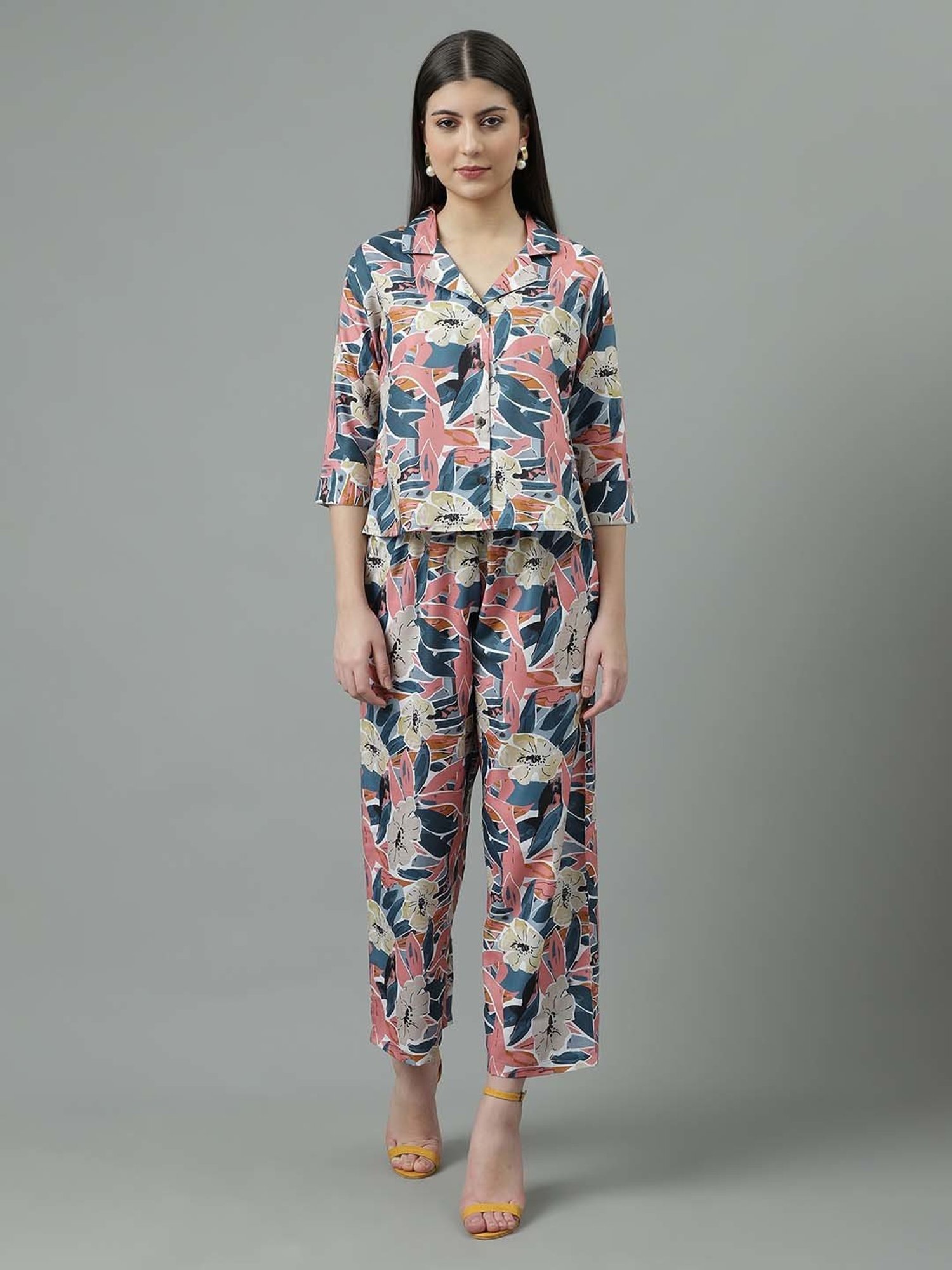 Sringam Multicolored Cotton Printed Shirt Pant Set