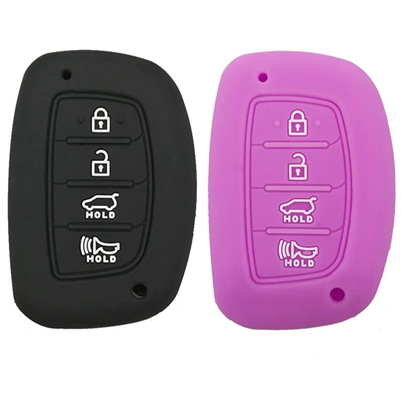 2Pcs Silicone 4 Buttons Smart Key Fob Remote Cover Case Keyless Entry Protector Bag for 2018 2017 2016 Hyundai Tucson Elantra NOT FIT FlipPop OutFolding Key