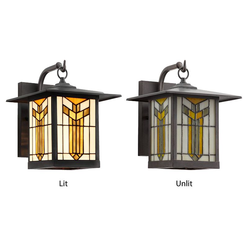 11.75" 1-Light Prairie Craftsman Style Stained Glass Outdoor Lantern Wall Sconce Bronze - River of Goods