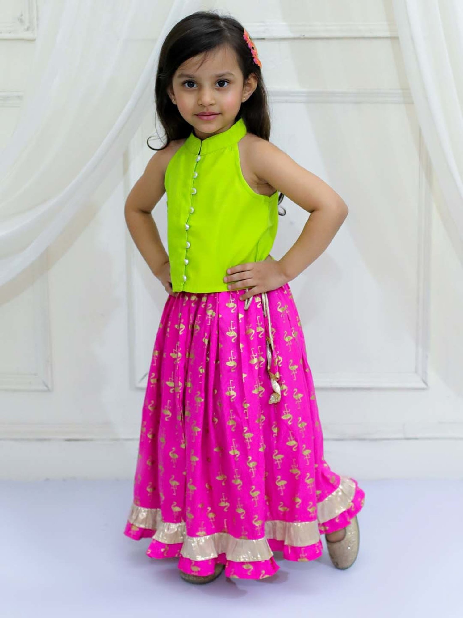 TWISHA Kids Green & Pink Regular Fit Top Set