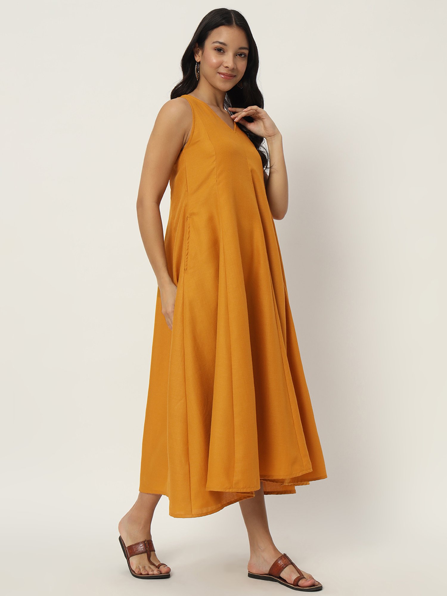 9rasa Yellow Cotton Ethnic Dress