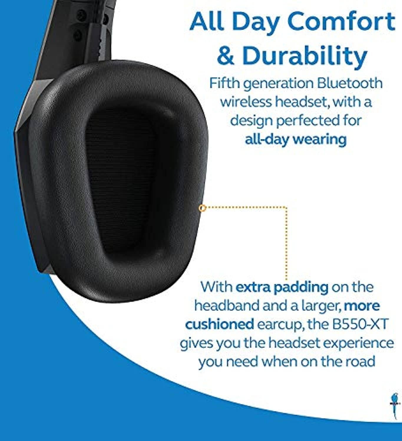 BlueParrott B550-XT Noise Canceling Bluetooth Headset with 300-FT Wireless Range for iOS and Android Bundle with Blucoil Headphones Carrying Case, Replacement Mic Windscreens and Ear Pads (A1795)